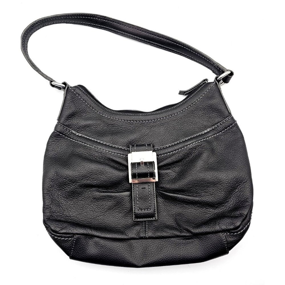 Clarks Womens Handbag Leather Black Pebbled Bag Tote Zip Closure Hobo Y2K